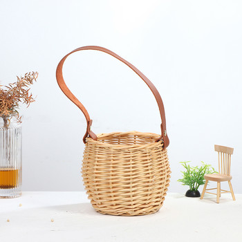 Плетена кошница за съхранение Растения Плетени висящи кошници Градинска ваза за цветя Саксия за растения с кожена дръжка Кошници за съхранение