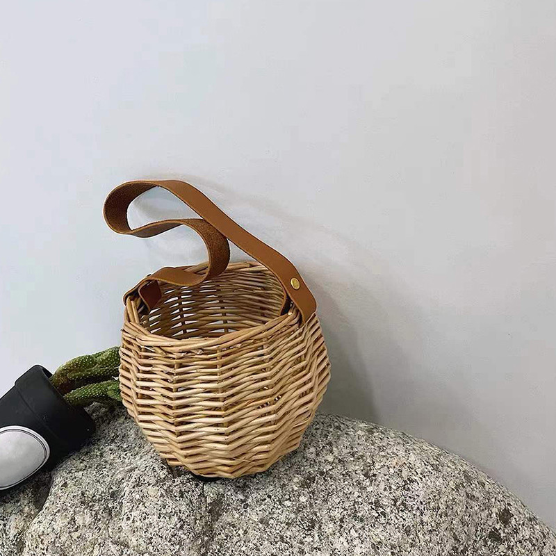 Pletena košara za pohranu biljaka Pletene viseće košare Vrtna vaza za cvijeće Posuda za biljke s kožnom ručkom Košare za pohranu