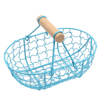 2022 Творческа кошница за съхранение от ковано желязо Дървена дръжка Метална ретро кошница Преносим хляб Зеленчук Плод Яйце с дръжка Тава