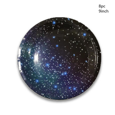 8 τμχ Starry Sky Επιτραπέζιο σκεύος μιας χρήσης Χρόνια πολλά Διακόσμηση πάρτι Navy Blue Πιάτα Κύπελλα Kid Andults Galaxy Table Baby Shower