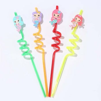 4 ΤΕΜ. Επαναχρησιμοποιήσιμα Unicorn Mermaid Flamingo Straw Smoothie Drinking Plastic Straws for Milkshake Ice Drinks Προμήθειες για παιδικά φρούτα για πάρτι