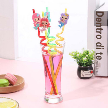 4 ΤΕΜ. Επαναχρησιμοποιήσιμα Unicorn Mermaid Flamingo Straw Smoothie Drinking Plastic Straws for Milkshake Ice Drinks Προμήθειες για παιδικά φρούτα για πάρτι