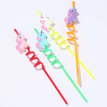 4 ΤΕΜ. Επαναχρησιμοποιήσιμα Unicorn Mermaid Flamingo Straw Smoothie Drinking Plastic Straws for Milkshake Ice Drinks Προμήθειες για παιδικά φρούτα για πάρτι