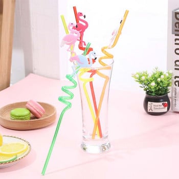 4 ΤΕΜ. Επαναχρησιμοποιήσιμα Unicorn Mermaid Flamingo Straw Smoothie Drinking Plastic Straws for Milkshake Ice Drinks Προμήθειες για παιδικά φρούτα για πάρτι