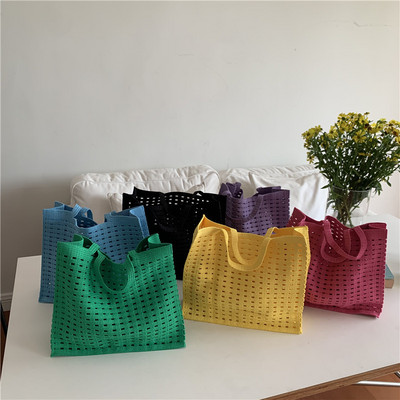 Луксозна дизайнерска дамска плажна пазарска чанта с голяма вместимост Издълбана плетена чанта за пазаруване Дамска дамска чанта