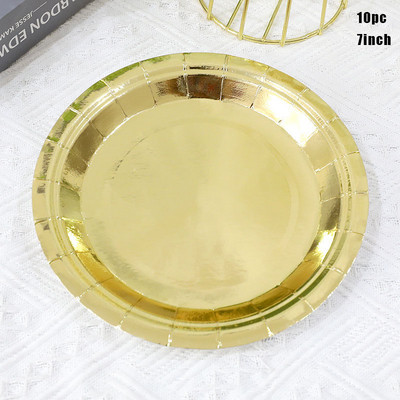Set de 10 bucăți, auriu, argintiu, aur trandafir, set de veselă de unică folosință, farfurii din hârtie de culoare solidă, cești, pentru nuntă, pentru petrecerea de aniversare, Anul Nou 2023