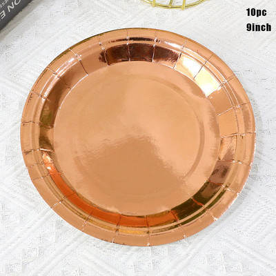 Set de 10 bucăți, auriu, argintiu, aur trandafir, set de veselă de unică folosință, farfurii din hârtie de culoare solidă, cești, pentru nuntă, pentru petrecerea de aniversare, Anul Nou 2023