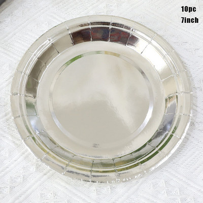 Set de 10 bucăți, auriu, argintiu, aur trandafir, set de veselă de unică folosință, farfurii din hârtie de culoare solidă, cești, pentru nuntă, pentru petrecerea de aniversare, Anul Nou 2023