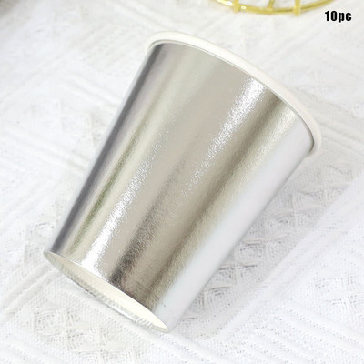 Set de 10 bucăți, auriu, argintiu, aur trandafir, set de veselă de unică folosință, farfurii din hârtie de culoare solidă, cești, pentru nuntă, pentru petrecerea de aniversare, Anul Nou 2023