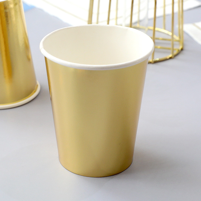 Set de 10 bucăți, auriu, argintiu, aur trandafir, set de veselă de unică folosință, farfurii din hârtie de culoare solidă, cești, pentru nuntă, pentru petrecerea de aniversare, Anul Nou 2023