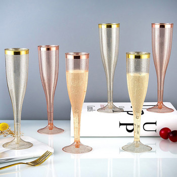 6PCS Чаша за червено вино за еднократна употреба Пластмасови флейти за шампанско Чаши Коктейлен бокал Консумативи за сватбено парти Чаши за напитки в бар