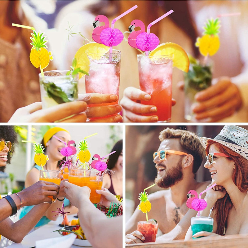 50gab plastmasas salmiņi Flamingo ananāsu salmiņi kokteiļu salmiņi Havaju salu tropu dzimšanas dienas svinību dekorācijas kāzu piederumi