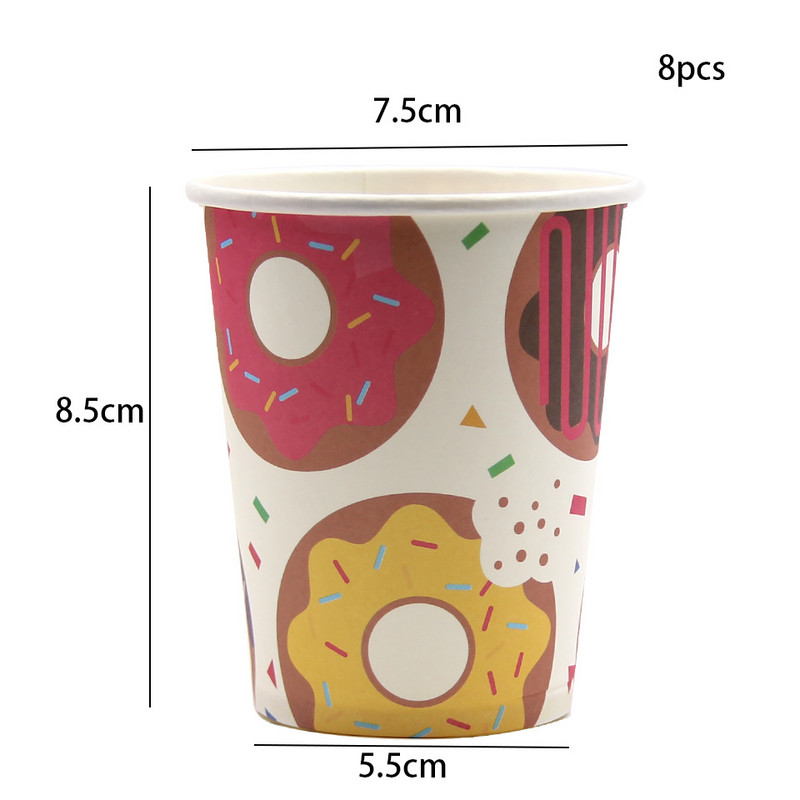 1Σετ ντόνατς Επιτραπέζια σκεύη μιας χρήσης Χάρτινα πιάτα Φλιτζάνια Κουτιά καραμελών για χριστουγεννιάτικα στολίδια πάρτι για κορίτσια DIY Προμήθειες για πάρτι