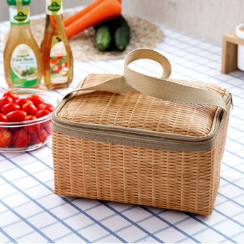 Сламена тъкана водоустойчива термоизолирана чанта Bento Изолирана чанта за обяд за пикник при пътуване Дамска кутия за обяд Natural Pastoral