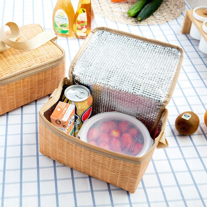 Ψάθινο υφαντό αδιάβροχο θερμομονωμένο τσαντάκι Bento μονωμένο μεσημεριανό τσαντάκι για γυναικείο γυναικείο πικνίκ ταξιδιού Φυσικό Ποιμενικό