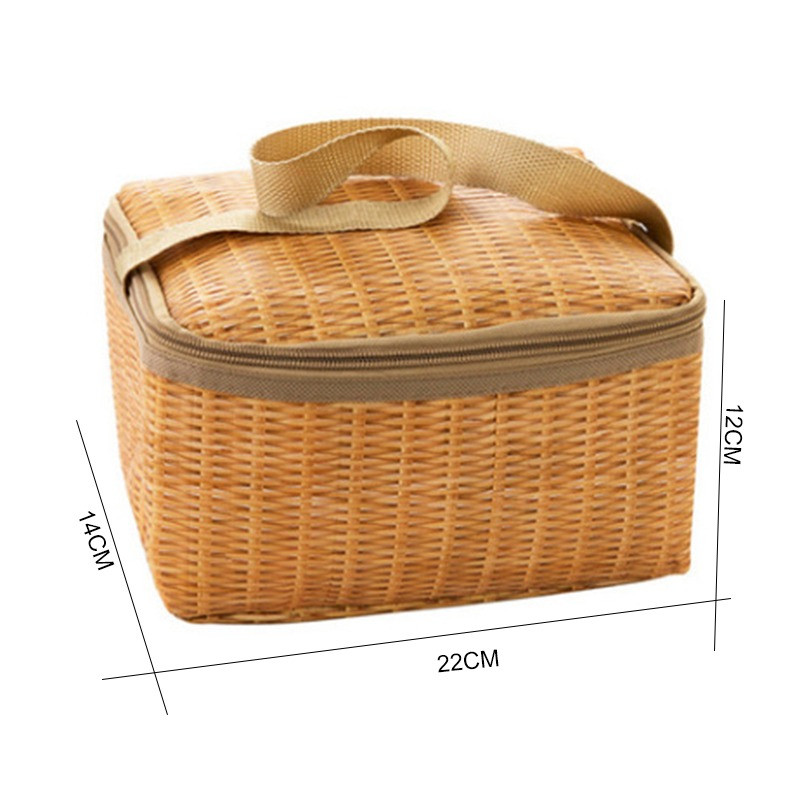 Ψάθινο υφαντό αδιάβροχο θερμομονωμένο τσαντάκι Bento μονωμένο μεσημεριανό τσαντάκι για γυναικείο γυναικείο πικνίκ ταξιδιού Φυσικό Ποιμενικό