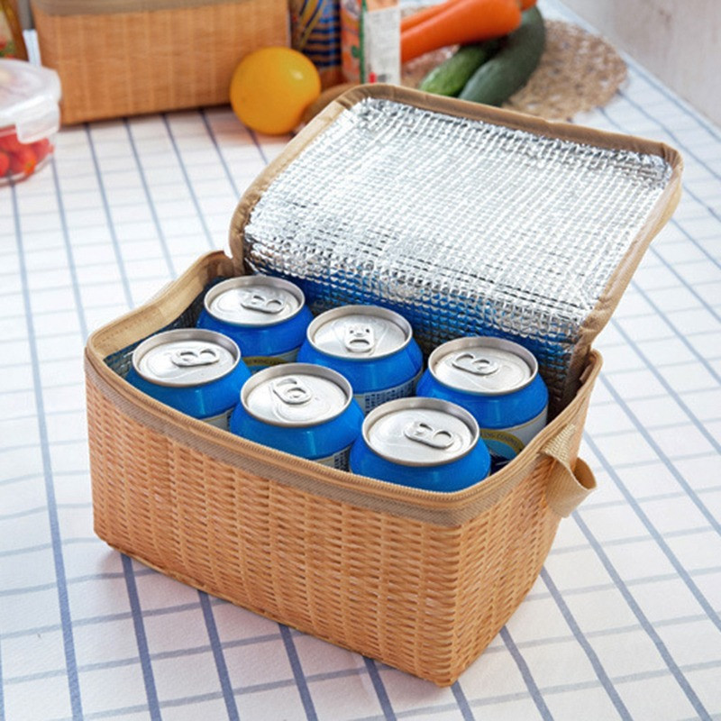 Ψάθινο υφαντό αδιάβροχο θερμομονωμένο τσαντάκι Bento μονωμένο μεσημεριανό τσαντάκι για γυναικείο γυναικείο πικνίκ ταξιδιού Φυσικό Ποιμενικό