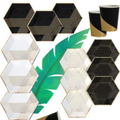 Musta valge triibuga ühekordsed lauanõud Pulmapeo Pabertaldrikud Salvrätikud Tassid Õlekõrred Laste sünnipäevapeo uusaastakaunistus