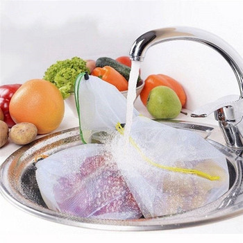 Επαναχρησιμοποιήσιμη τσάντα αποθήκευσης & οργάνωσης παντοπωλείου Κουζίνα ρυθμιζόμενη νάιλον τσάντα με κορδόνια φρούτων λαχανικών Παιχνίδια αποθήκευσης Τσάντες παραγωγής πλέγματος