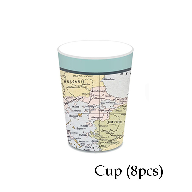 Tema karte svijeta Posuđe za jednokratnu upotrebu Festival putovanja Papirnati tanjur Slamka Dekoracija za zabavu za umirovljenje Rođendanski pribor