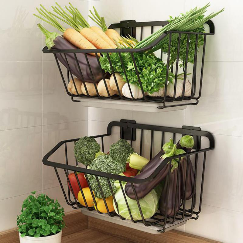 Nerūdijančio plieno daržovių vaisių laikymo krepšelis virtuvės laikiklis Metalinė vielinė kriauklės kanalizacija Bulvių svogūnai Pakabinama lentyna prie sienos