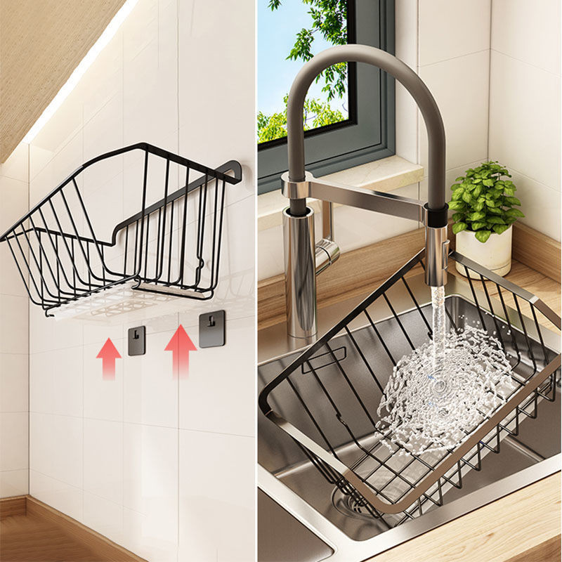 Nerūdijančio plieno daržovių vaisių laikymo krepšelis virtuvės laikiklis Metalinė vielinė kriauklės kanalizacija Bulvių svogūnai Pakabinama lentyna prie sienos