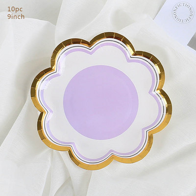 Χάρτινο πιάτο μιας χρήσης σε σχήμα πετάλου 7 ιντσών Χαρτί πιάτο γενεθλίων Macaron 9 ιντσών Επιδόρπιο Πιάτο κέικ για πάρτι Happy Birthday