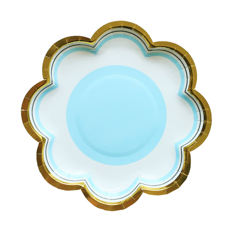 Χάρτινο πιάτο μιας χρήσης σε σχήμα πετάλου 7 ιντσών Χαρτί πιάτο γενεθλίων Macaron 9 ιντσών Επιδόρπιο Πιάτο κέικ για πάρτι Happy Birthday