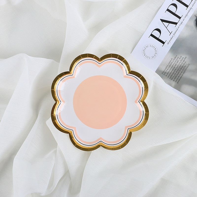 Χάρτινο πιάτο μιας χρήσης σε σχήμα πετάλου 7 ιντσών Χαρτί πιάτο γενεθλίων Macaron 9 ιντσών Επιδόρπιο Πιάτο κέικ για πάρτι Happy Birthday