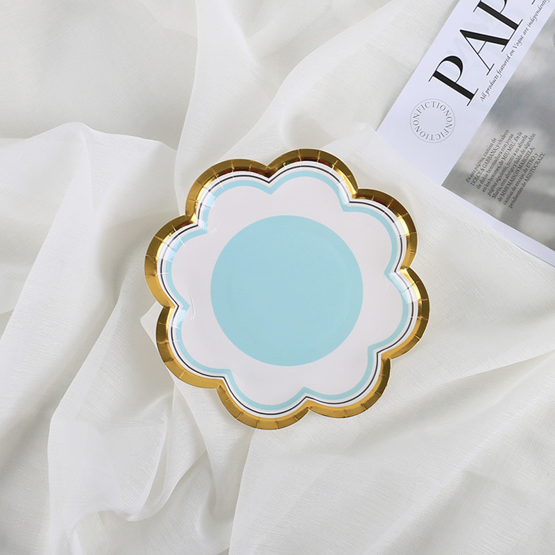 Χάρτινο πιάτο μιας χρήσης σε σχήμα πετάλου 7 ιντσών Χαρτί πιάτο γενεθλίων Macaron 9 ιντσών Επιδόρπιο Πιάτο κέικ για πάρτι Happy Birthday