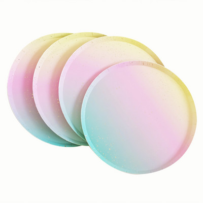 8 tk pastelltaldrikud Macaron Rainbow 1. sünnipäevapeo kaunistus lauanõud Sinine roosa Baby Shower ristimispaberist ühekordne taldrik