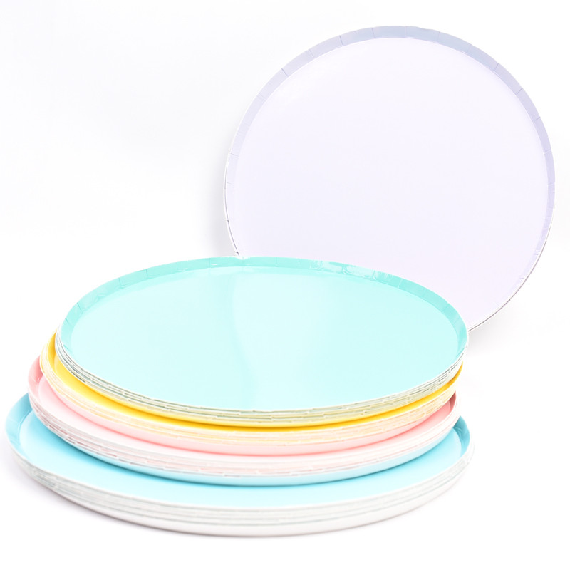 8 tk pastelltaldrikud Macaron Rainbow 1. sünnipäevapeo kaunistus lauanõud Sinine roosa Baby Shower ristimispaberist ühekordne taldrik