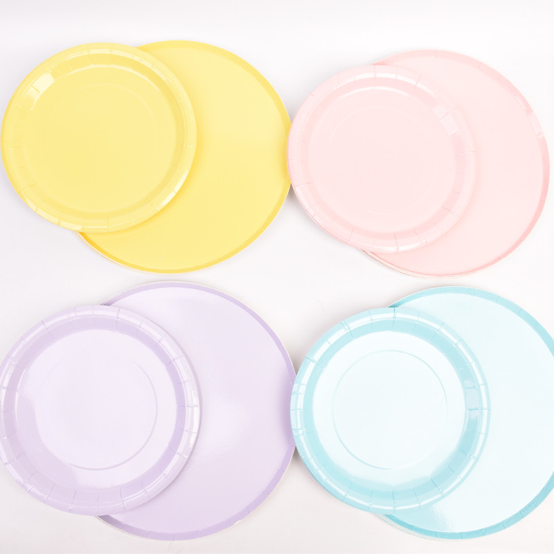 8 tk pastelltaldrikud Macaron Rainbow 1. sünnipäevapeo kaunistus lauanõud Sinine roosa Baby Shower ristimispaberist ühekordne taldrik