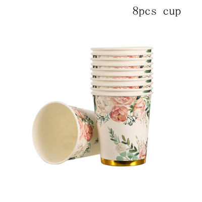 Χαρτί με λουλούδια Επιτραπέζια σκεύη μιας χρήσης προμήθειες για πάρτι τσαγιού χάρτινο πιάτο φλιτζάνι χαρτοπετσέτα ντους μωρού διακόσμηση πάρτι γενεθλίων διακόσμηση γάμου