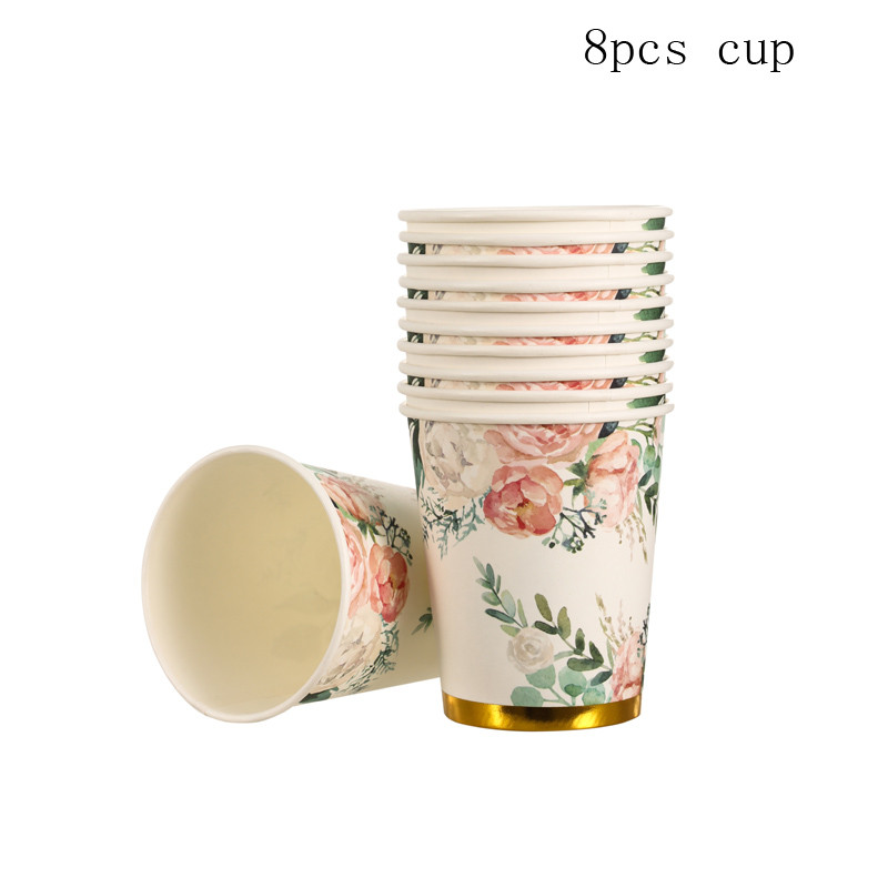 Χαρτί με λουλούδια Επιτραπέζια σκεύη μιας χρήσης προμήθειες για πάρτι τσαγιού χάρτινο πιάτο φλιτζάνι χαρτοπετσέτα ντους μωρού διακόσμηση πάρτι γενεθλίων διακόσμηση γάμου