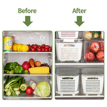 Κουτί αποθήκευσης ψυγείου Διπλή στρώση Ψυγείο Κουτιά λαχανικών Φρούτων Καλάθι αποστράγγισης με καπάκι Κουτί συντήρησης τροφίμων Οργάνωση κουζίνας