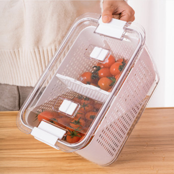 Хладилник Кутия за съхранение Двуслоен хладилник Кутии за зеленчуци и плодове Дренажна кошница с капак Кутия за съхранение на храна Кухня Организиране