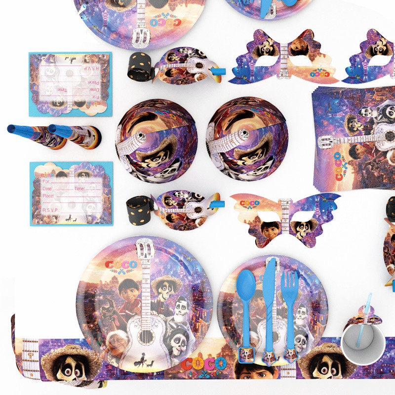 Θέμα ταινίας περιπέτειας Coco για γενέθλια για αποκριάτικο πάρτι Προμήθειες στηρίγματα Διάταξη Διακόσμηση Πιάτο Κύπελλο Επιτραπέζιο κοστούμι