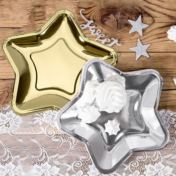 10 τμχ Χρυσό Ασημί Χρώμα Πεντάγραμμο Χάρτινα πιάτα Επιτραπέζια σκεύη μιας χρήσης Star Baby Shower Γενέθλια γάμου Χριστουγεννιάτικο πάρτι προμήθειες
