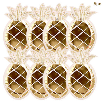 Τροπικό χάρτινο πιάτο για πάρτι Πράσινο φύλλο φοίνικα χρυσός ανανάς Πιάτο μιας χρήσης φύλλο καρπούζι Πετσέτα Χαβάης Luau Διακοσμήσεις για πάρτι