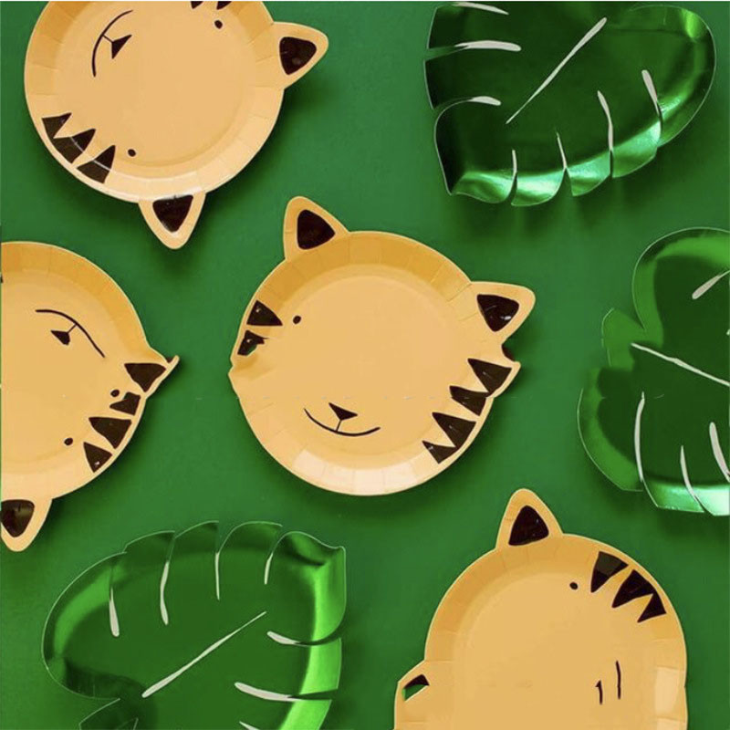 Τροπικό χάρτινο πιάτο για πάρτι Πράσινο φύλλο φοίνικα χρυσός ανανάς Πιάτο μιας χρήσης φύλλο καρπούζι Πετσέτα Χαβάης Luau Διακοσμήσεις για πάρτι