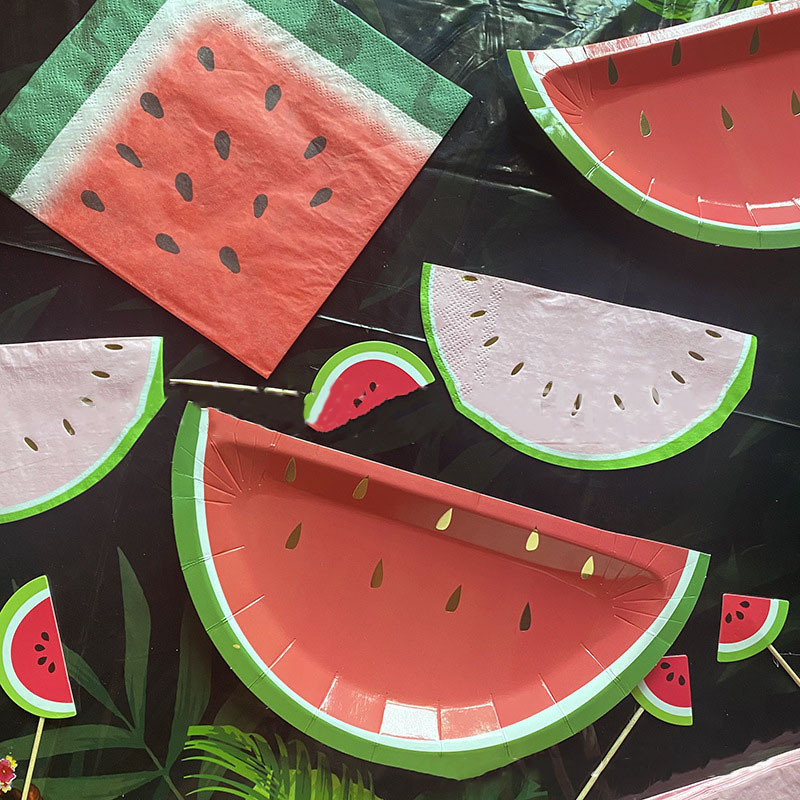 Τροπικό χάρτινο πιάτο για πάρτι Πράσινο φύλλο φοίνικα χρυσός ανανάς Πιάτο μιας χρήσης φύλλο καρπούζι Πετσέτα Χαβάης Luau Διακοσμήσεις για πάρτι