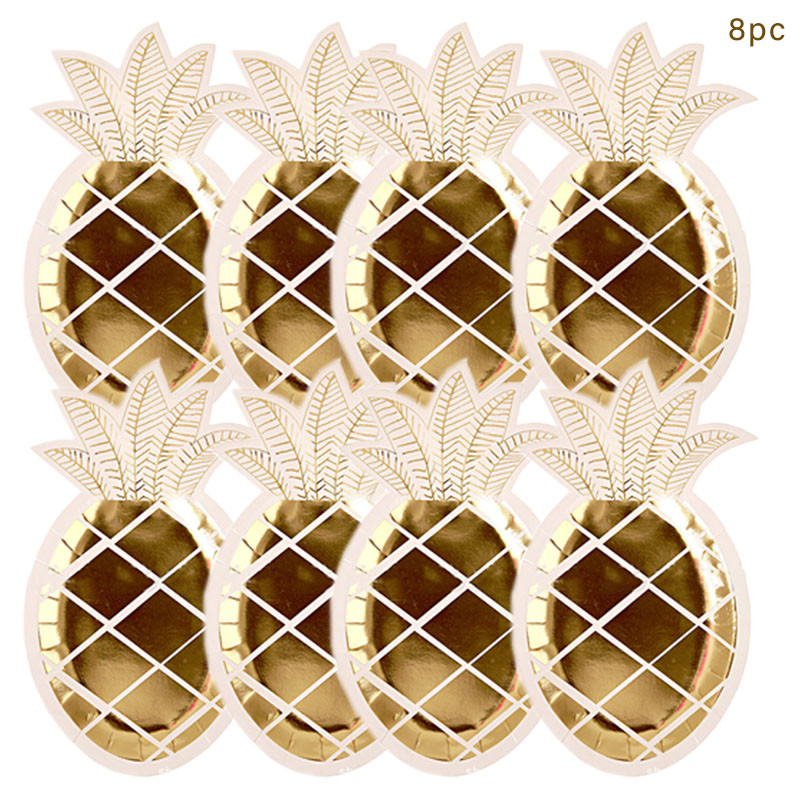 Τροπικό χάρτινο πιάτο για πάρτι Πράσινο φύλλο φοίνικα χρυσός ανανάς Πιάτο μιας χρήσης φύλλο καρπούζι Πετσέτα Χαβάης Luau Διακοσμήσεις για πάρτι