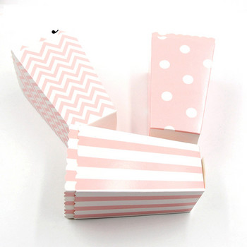 10 τμχ Ροζ λωρίδα χαρτί με κουκκίδες Κουτιά ποπ κορν Τσάντα γενεθλίων Pop Corn Candy Sanck Μπομπονιέρα Επιτραπέζιο σερβίτσιο για πάρτι ταινιών