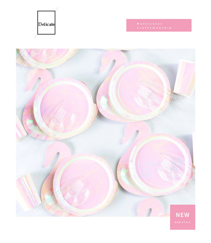 Partide în formă de lebădă Curcubeu Veselă de unică folosință Cești de hârtie Farfurie Paie Favoruri pentru petrecerea de naștere Baby Shower Decorat Rechizite pentru petrecere