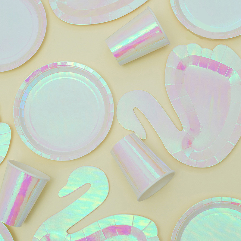 Partide în formă de lebădă Curcubeu Veselă de unică folosință Cești de hârtie Farfurie Paie Favoruri pentru petrecerea de naștere Baby Shower Decorat Rechizite pentru petrecere