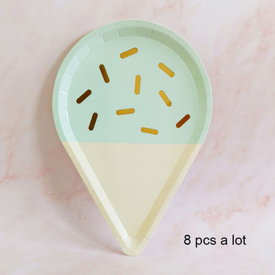 Papirnati tanjuri Sladoled Ružičasta Mint Zelena Folija Prugasta Tanjur za krštenje Party Shower Rođendan Otkrivanje spola Oprema za zabavu