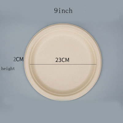 Papirnati tanjuri za jednokratnu upotrebu od 7 8 9 inča Tanjur za prirodni šećer Bagasse za kampiranje Piknik Ekološki nebijeljeni biorazgradivi tanjur 10 kom