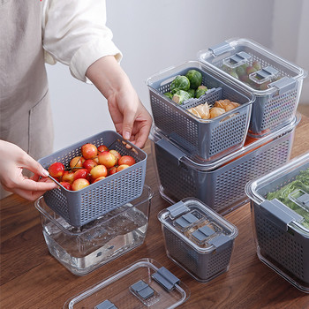 Κουζίνα φρέσκιας φύλαξης Πλαστικό καλάθι αποστράγγισης λαχανικών και φρούτων Ψυγείο Σφραγισμένο κουτί αποθήκευσης φρούτων και λαχανικών