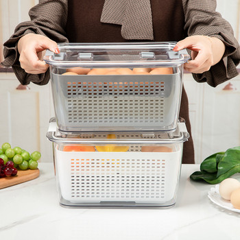 Кухненска кутия за съхранение на свежест Пластмасова кошница за оттичане на зеленчуци и плодове Хладилник Запечатана кутия за съхранение на плодове и зеленчуци
